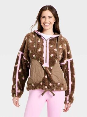 Women’s Brown Floral Sherpa Jacket